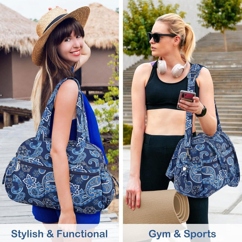 Travel Duffel Bag Women Puffer Gym Weekender Wet Pocket Carry On Bandanna2