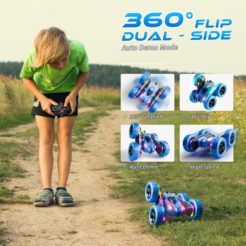 Remote Control Stunt Car 4WD 360° Flip Double‑Sided RC Cars, LED Light Bar, USB‑4