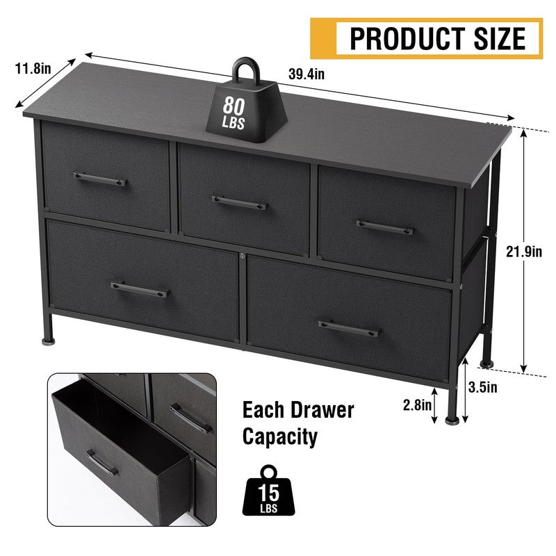5 Fabric Drawers Dresser for Bedroom,Chest Organizer Units with Steel,Black5