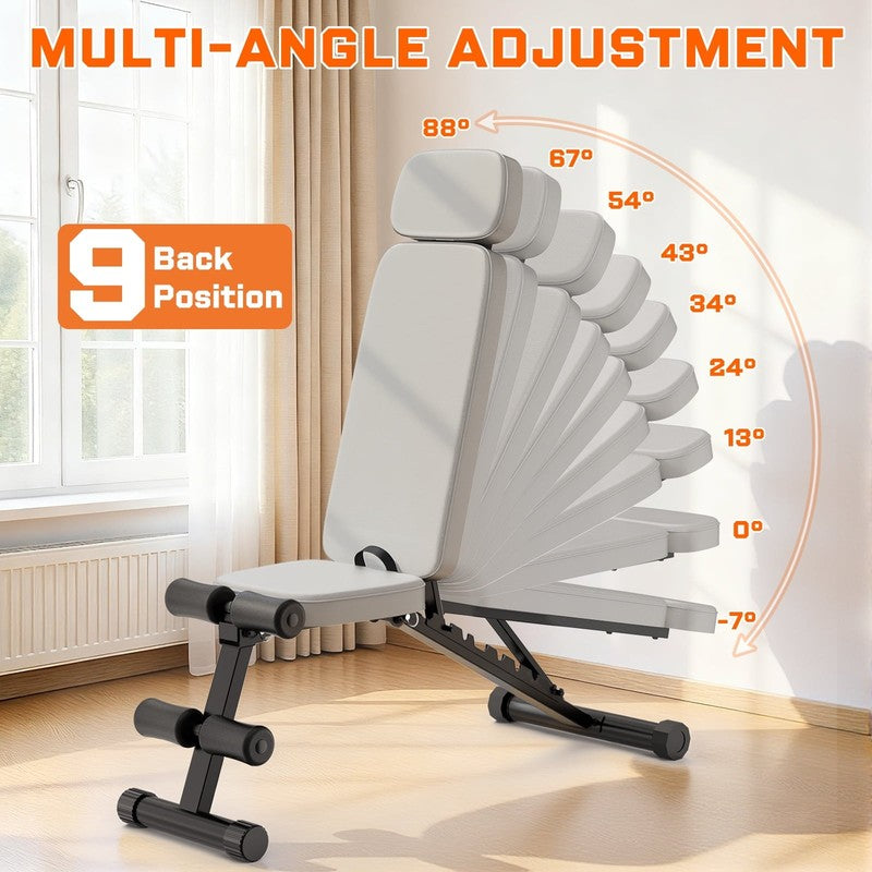 Adjustable Weight Bench 800LB Foldable Gray Olympic Home Gym Strength Training 2