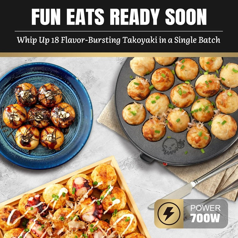 Takoyaki Maker Pan with Temperature Control, Tools and Recipes, Make 18 Japanese1