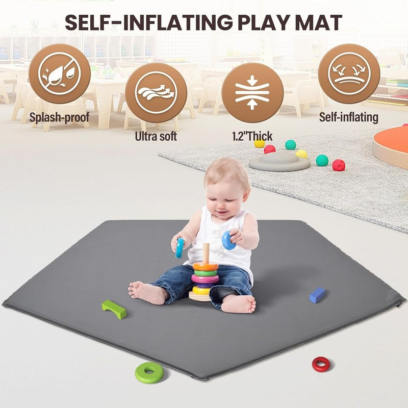 Portable Baby Playpen with Self-Inflating Mat & Travel Bag - Grey2
