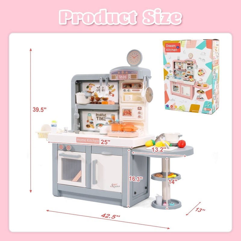 49-Piece Toddler Kitchen Playset，Pretend Food，With Stove, Sink, and Accessories,1