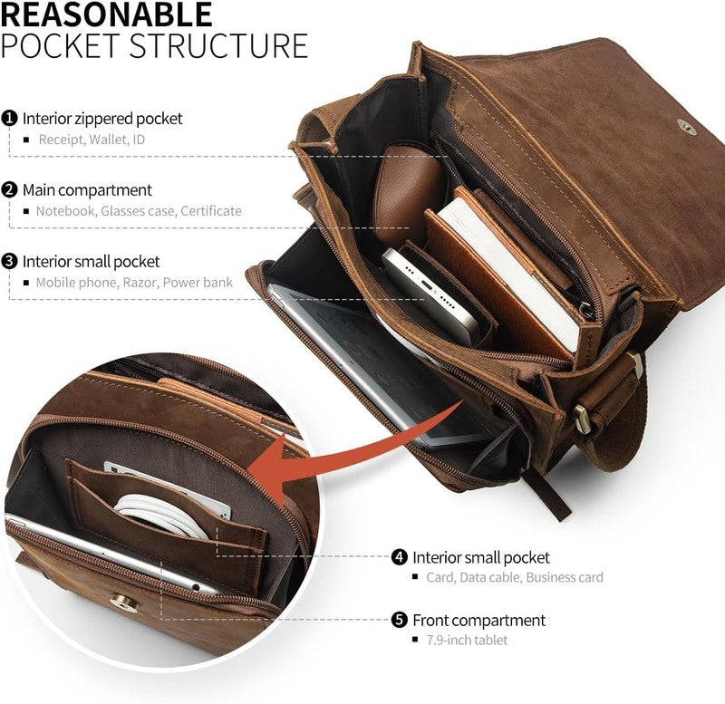 Leather Messenger Crossbody Bag Men Work Business Casual Adjustable Strap5