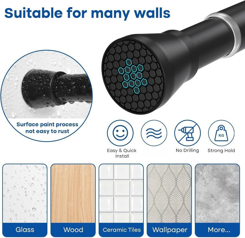 Adjustable Black Tension Curtain Rod 28-48" No Drill for Shower & Windows3