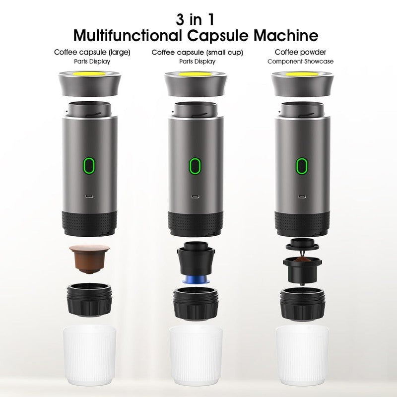 Portable 3 in 1 Espresso Maker 20 Bar Self Heating USB C Coffee Machine Gray2