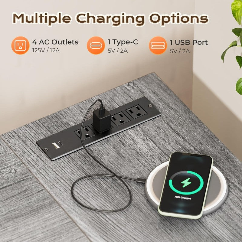 63'' L Shaped Desk w/ Power Outlets USB C Reversible Corner Desk Grey3