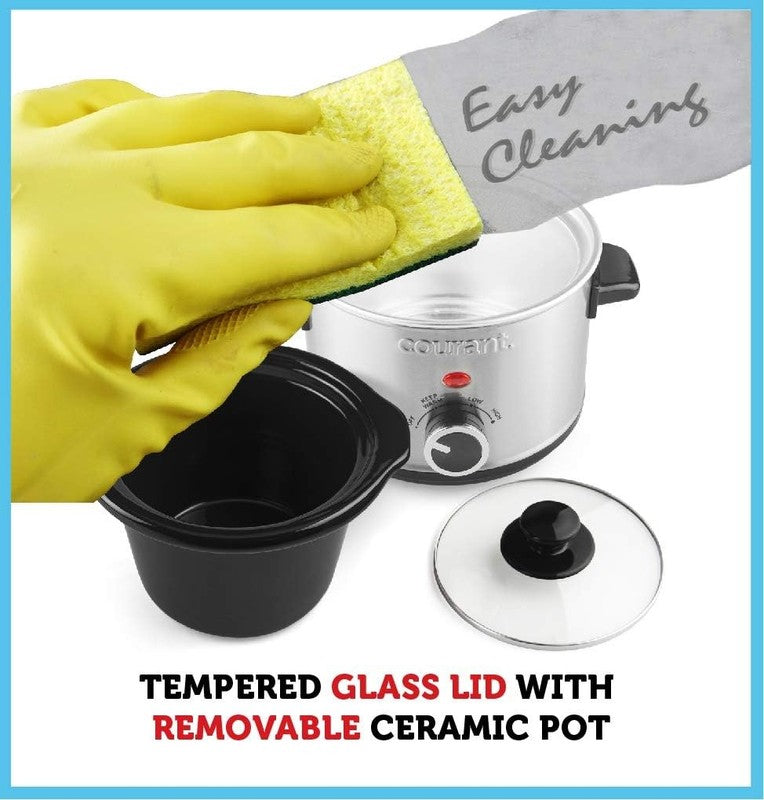 1.6Qt Mini Slow Cooker Removable Ceramic 3-Setting Stainless Steel6