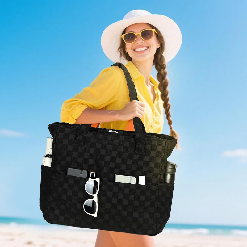 Beach Tote Bag Women Large Waterproof Sandproof Zipper Wet Pocket1