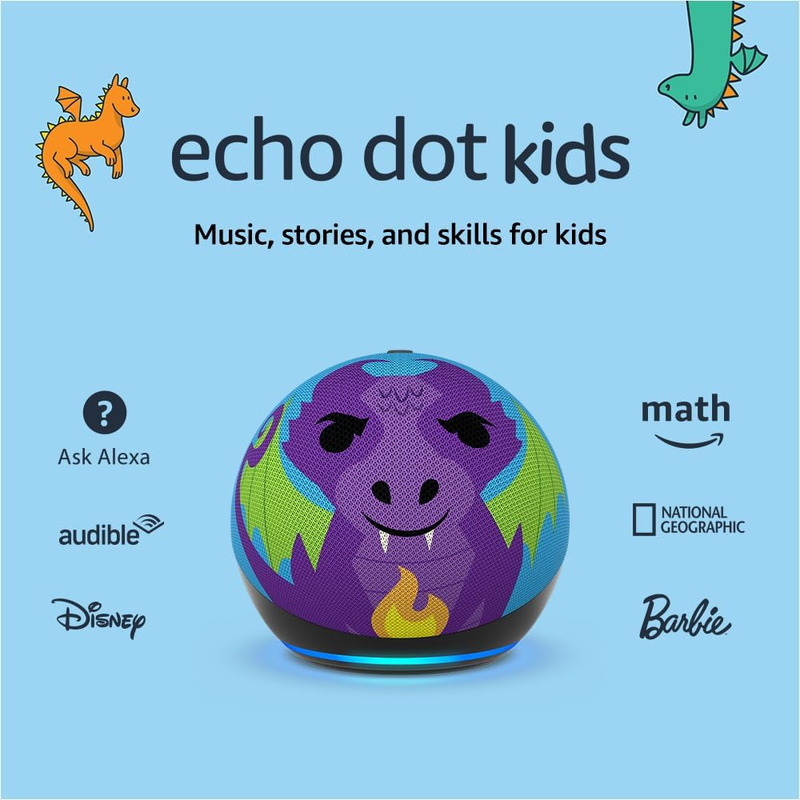 Echo Dot Kids (Newest Model) with Alexa, Parental Controls, 1 Year Kids+, Dragon10
