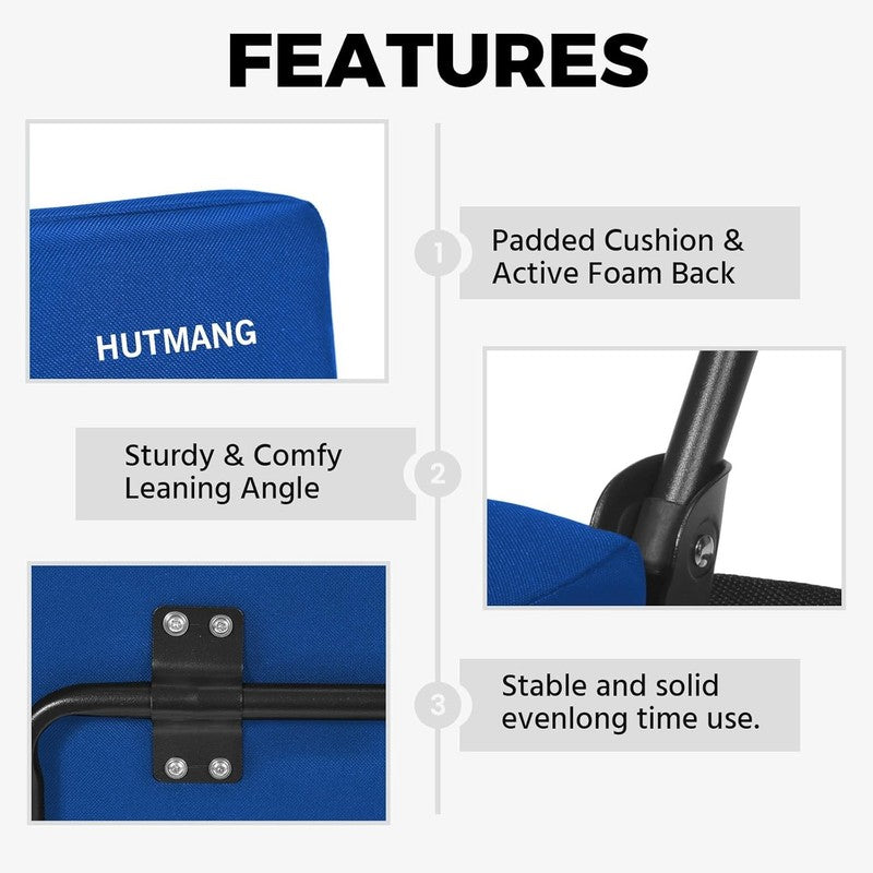 Portable Stadium Seat Chair w/ Back Support Swivel Cushion Strap Blue7