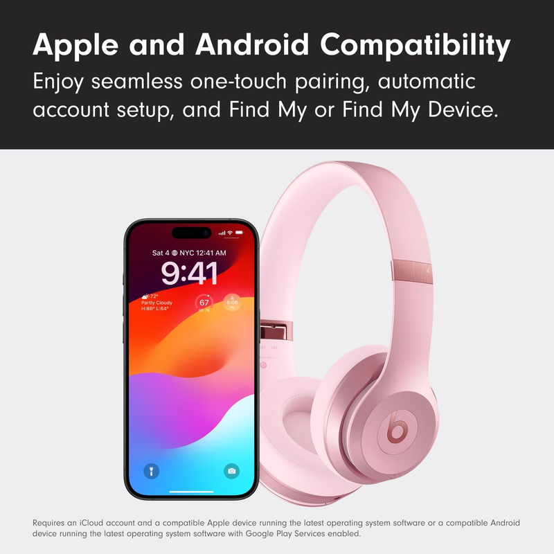 Solo 4 Wireless On-Ear Bluetooth Headphones 50Hr Battery Metallic Pink Apple And6
