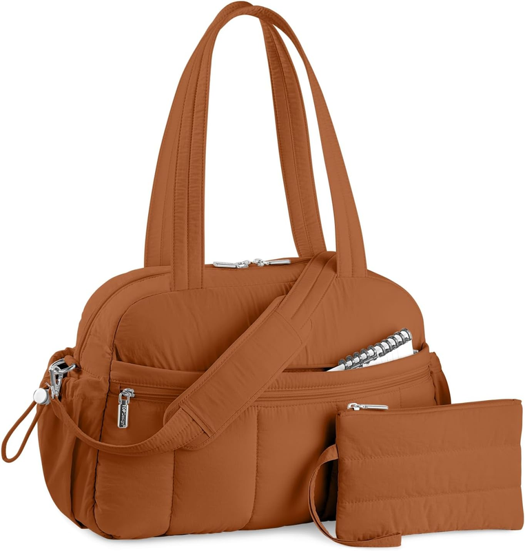 Travel Duffel Bag Women Puffer Gym Weekender Wet Pocket Carry On Brown10