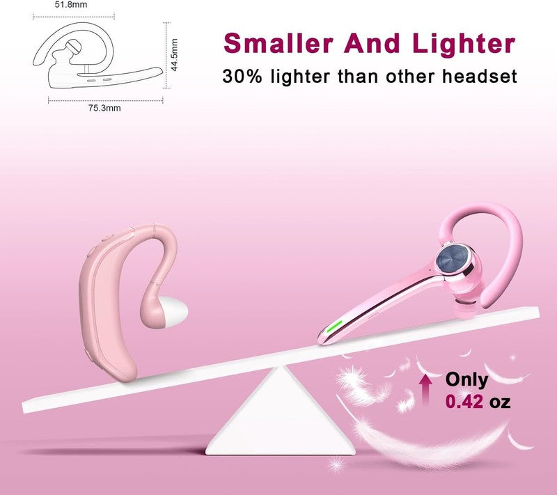 Bluetooth Headset V5.1 Wireless Earpiece 72H Talk 500mAh Case Hands Free Pink4