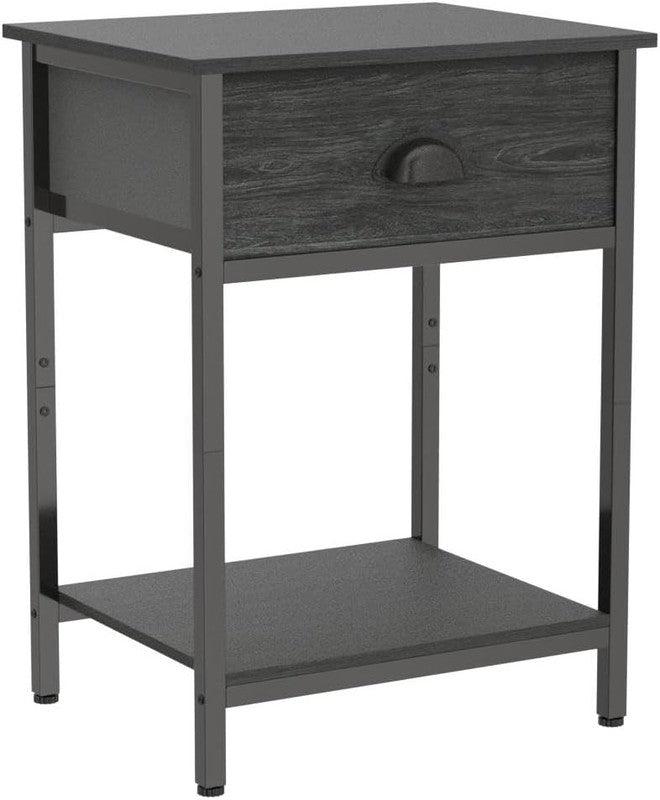 Set of 2 Industrial Nightstands with Drawer & Shelf, Black Oak 23.6" Tall4