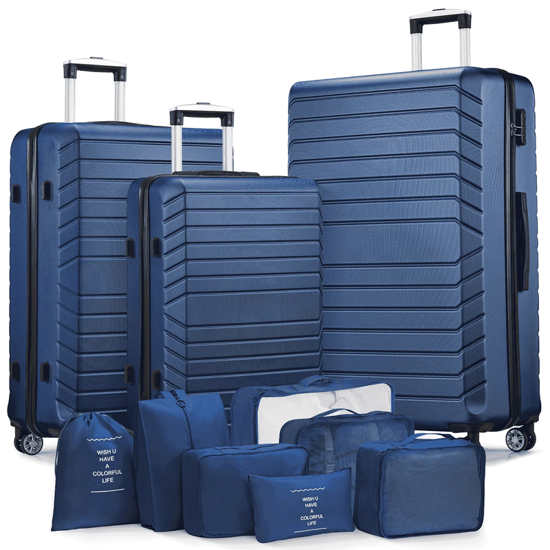 3 Piece Luggage Sets Travel Suitcase Set with 7PCS Organizer Bags, Navy Blue0