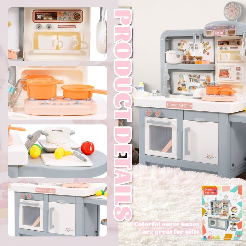 49-Piece Toddler Kitchen Playset，Pretend Food，With Stove, Sink, and Accessories,2