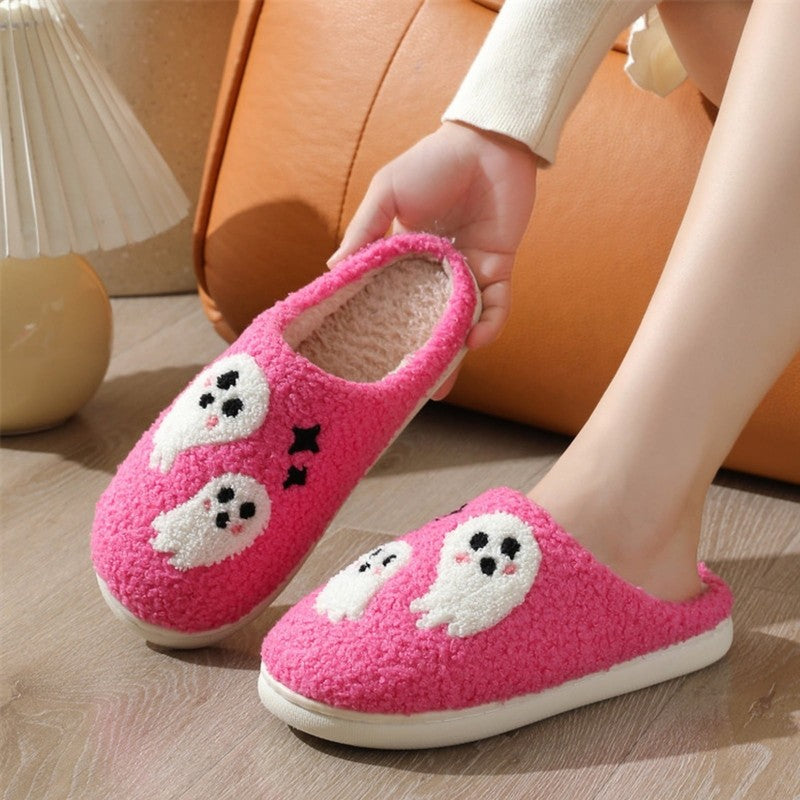 Cute Ghost Plush Halloween Slippers Warm Comfy Slip On for Women & Men Pink6