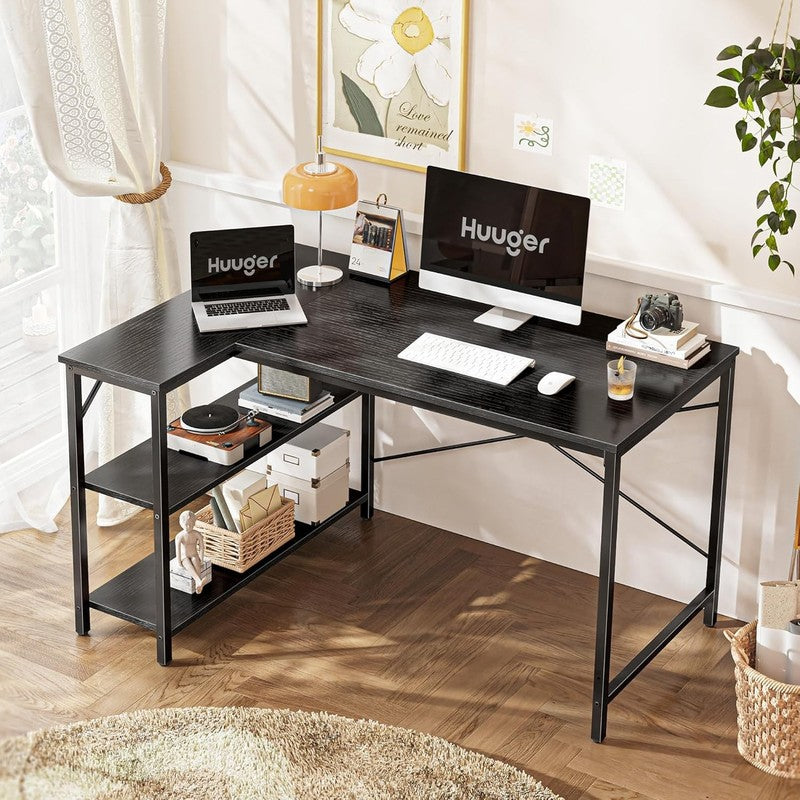 L Shaped 47" Computer Desk w/ Reversible Storage Shelves Gaming Home Office1