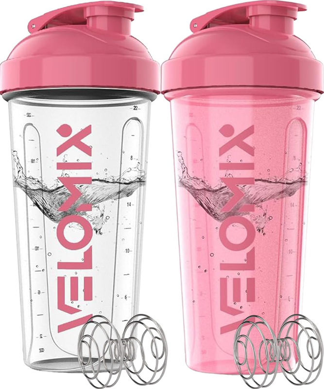 2 Pack 28oz Protein Shaker Bottles Wire Whisk Leakproof Pink Clear11