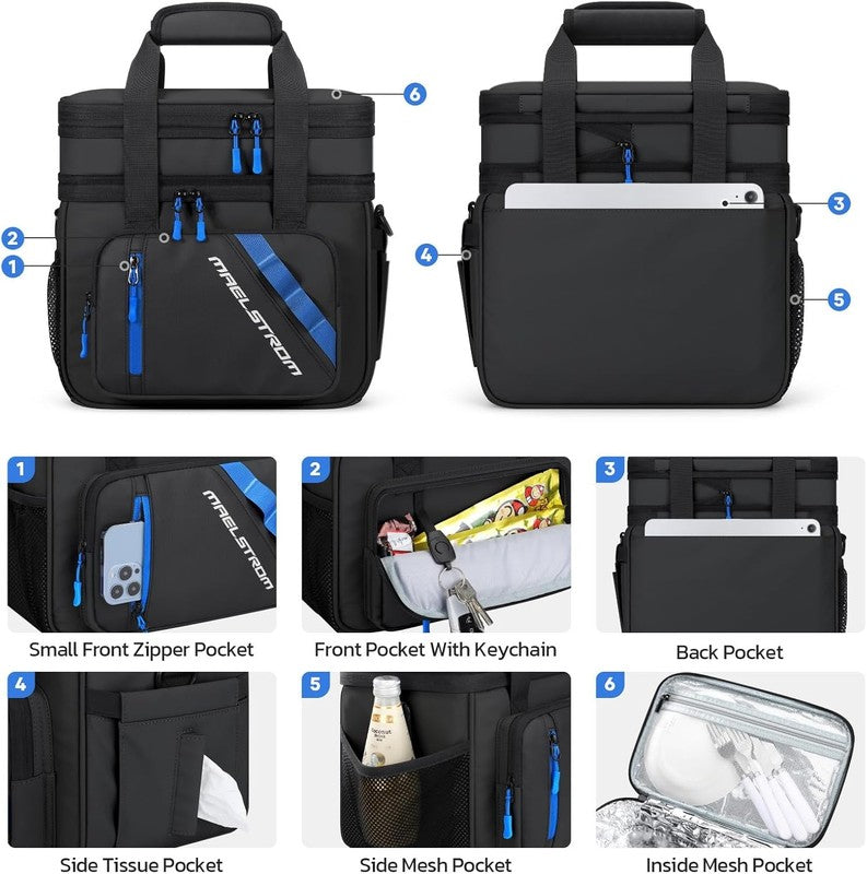 20L Expandable Double Deck Insulated Lunch Bag Black Cooler2