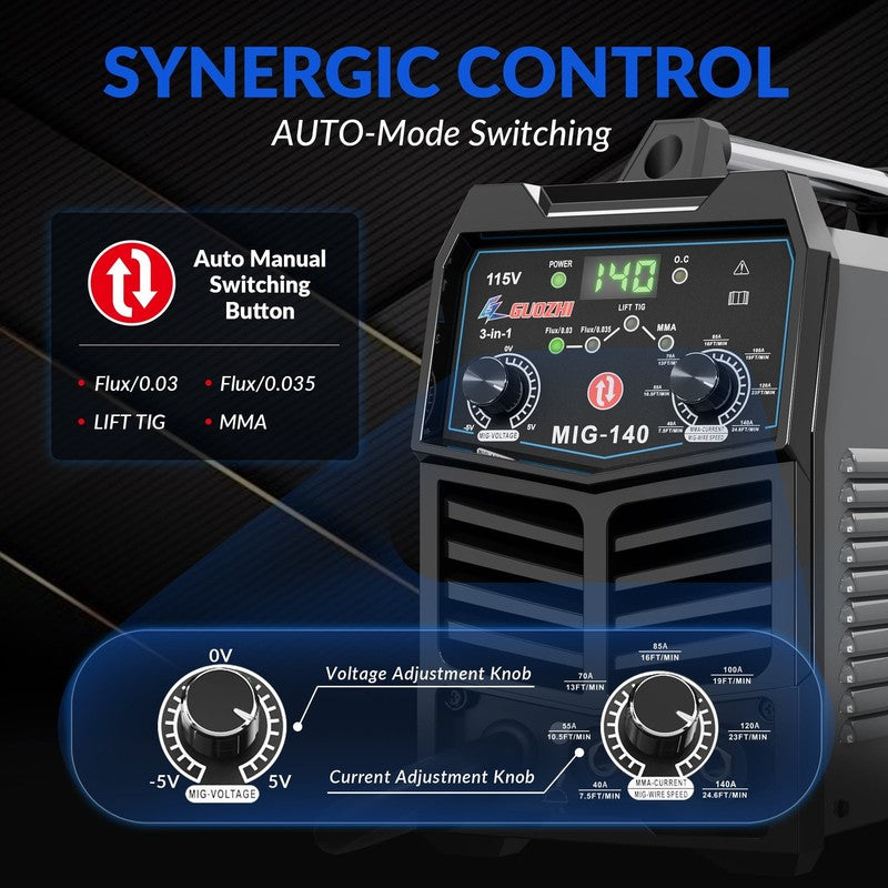 140A MIG Welder 3-in-1 Gasless Flux Core MMA TIG Welding Machine2