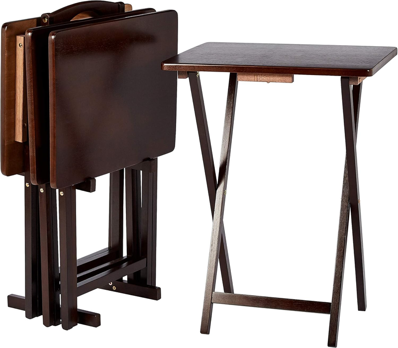 4-Pack Folding TV Tray Table w/ Storage Rack Wood Space Saving Espresso7