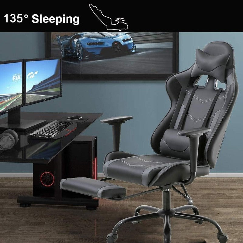 Ergonomic High-Back Gaming Chair with Lumbar Support - Grey PU Leather4