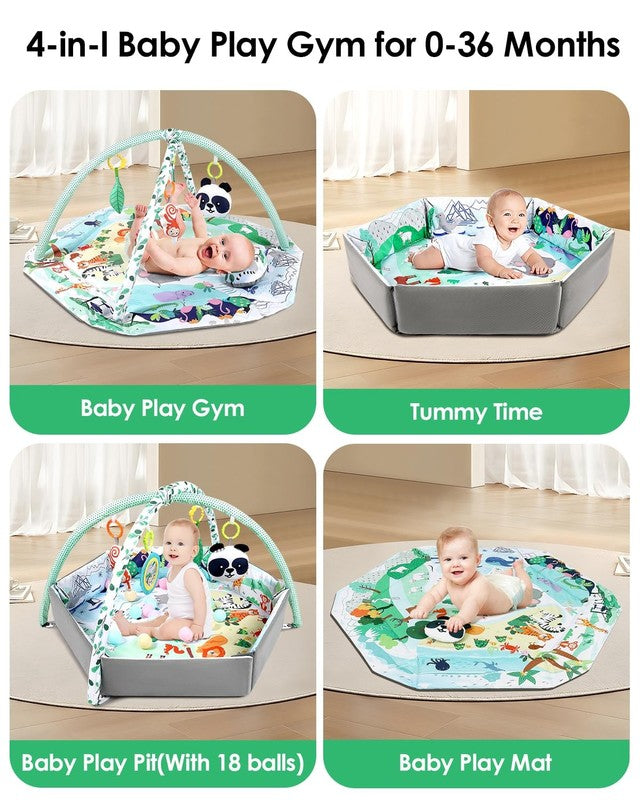 4 in 1 Baby Activity Play Mat w/ 6 Toys Ball Pit 18 Balls3