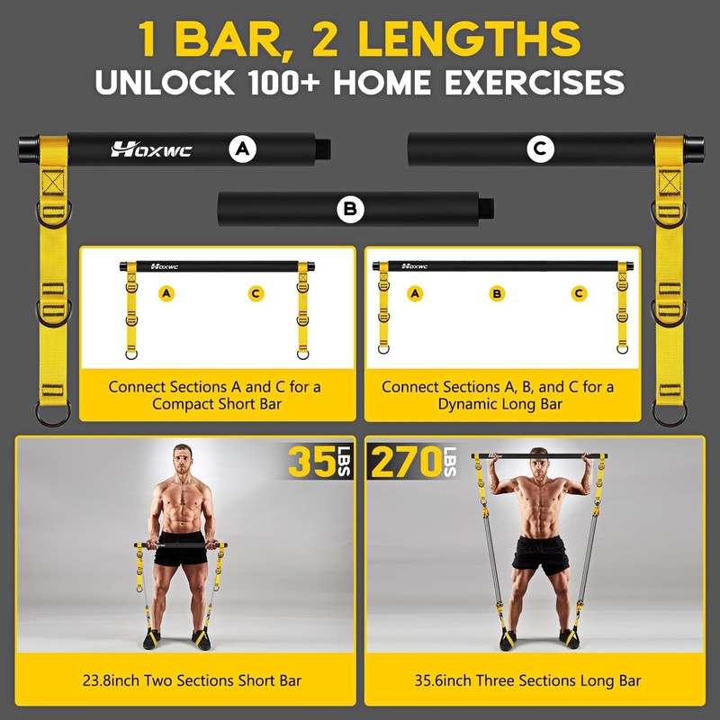 Portable Pilates Bar Kit w/ Resistance Bands Adjustable Home Gym Full Body6