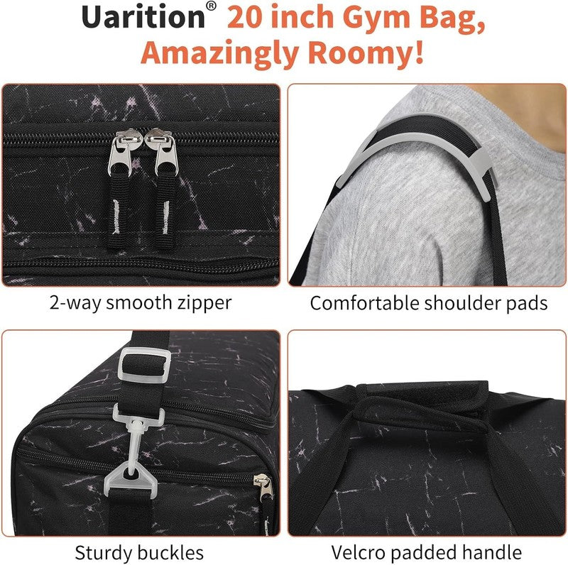 55L Heavy Duty Gym Duffle Bag for Men Gray Durable Travel Sports Black Marble3