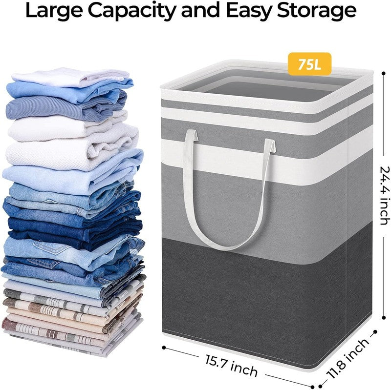 2 Pack Large Laundry Baskets, Waterproof, Freestanding Laundry Hampers, Collapsi3