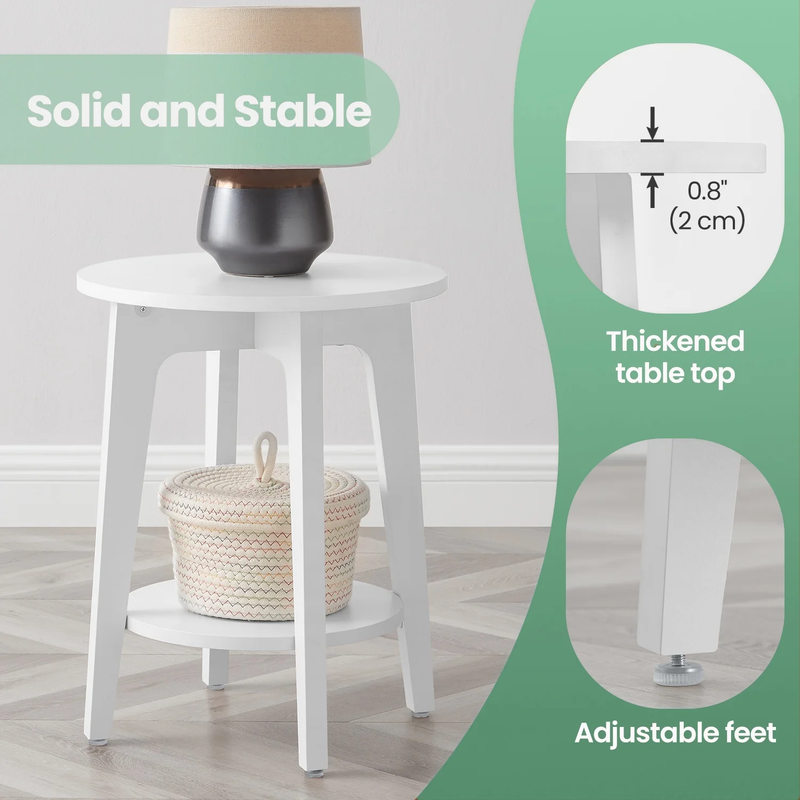 Round Modern 2 Tier End Table Side Table for Living Room Bedroom White5