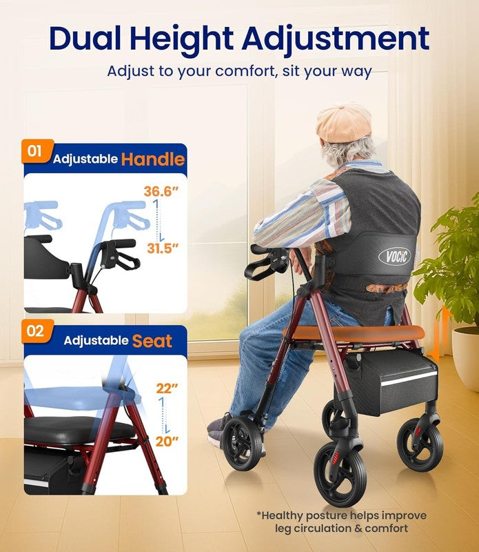 Walkers for Seniors, Z21 Rollator Walker with Seat Supports 350Lb, 8" Big Wheels5