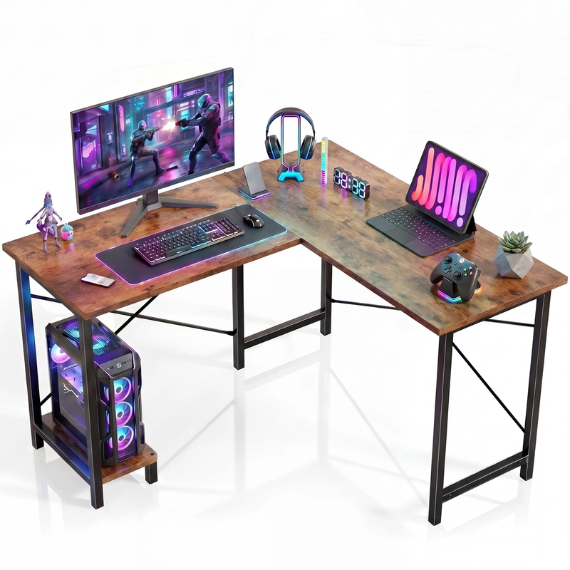 50 Inch L Shaped Computer Desk, Corner Executive Desks Gaming Desk PC Table with10