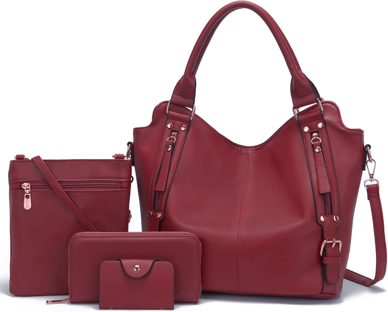 Women Large PU Leather Shoulder Tote Hobo Crossbody Bag Wallet Set 4PCS6