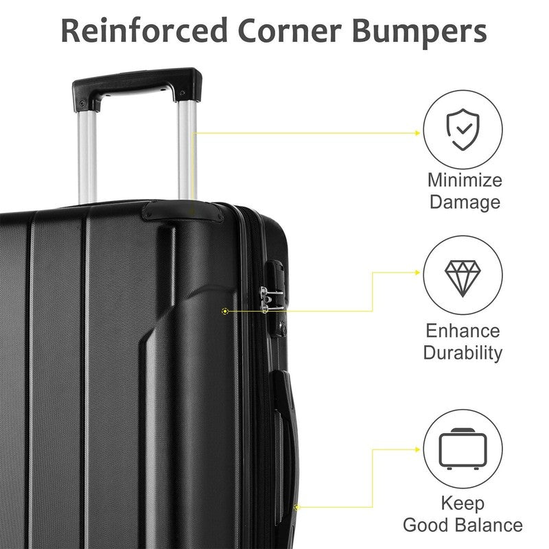 24" Carry On Luggage 65L Suitcase Wheels TSA Lock ABS+PC Lightweight Black1