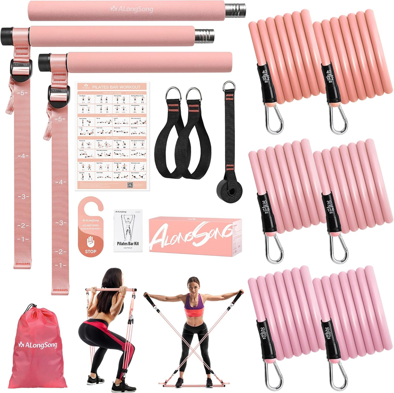 Upgraded Pilates Bar Kit w/ Natural Latex Resistance Bands Stainless Steel6