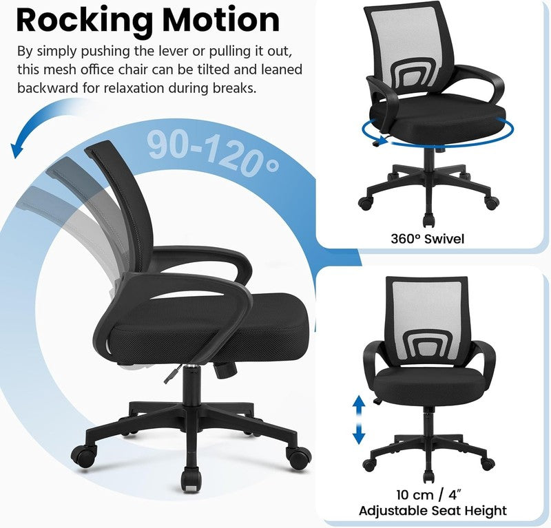 2-Pack Ergonomic Mid Back Mesh Office Chairs with Lumbar Support - Black5