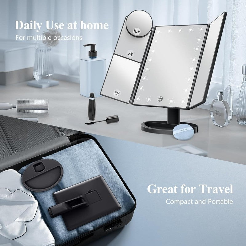 Vanity Mirror with Lights – Trifold, 2X 3X 10X Magnification Touch Control Black4