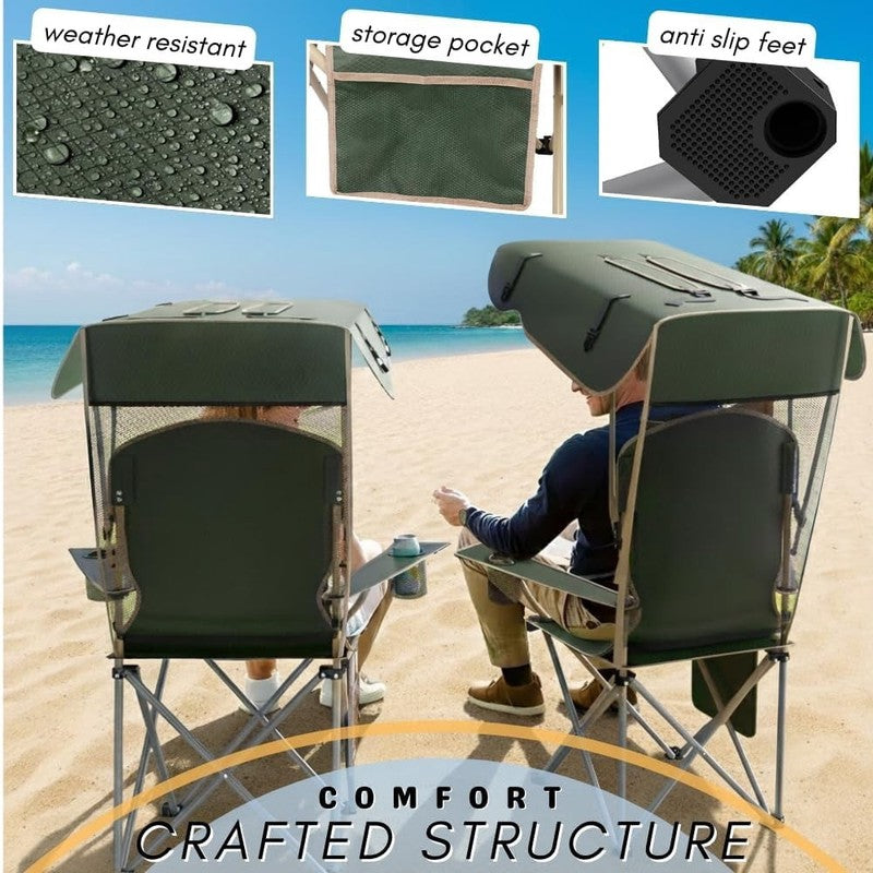 2-Pack Portable Folding Camping Chairs with Canopy Shade, Beach Chair for Adults4