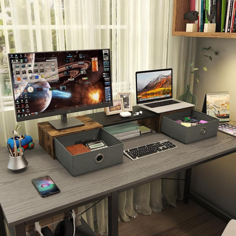 Extra Large Dual Monitor Stand with Storage Drawers for Desk Organization3