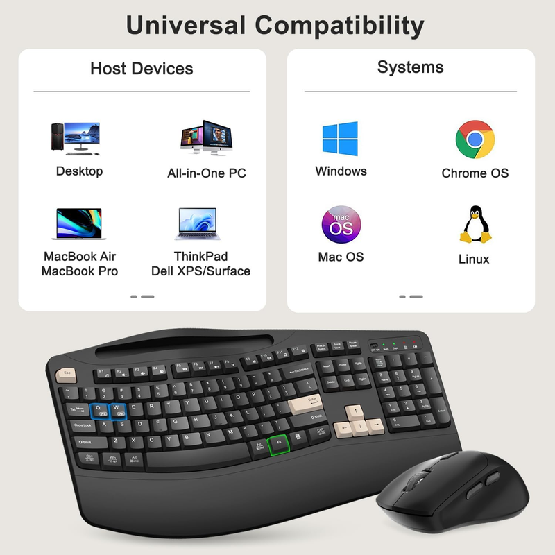 Wireless Keyboard Mouse Set Wrist Rest Silent 6 Button Mouse Black7