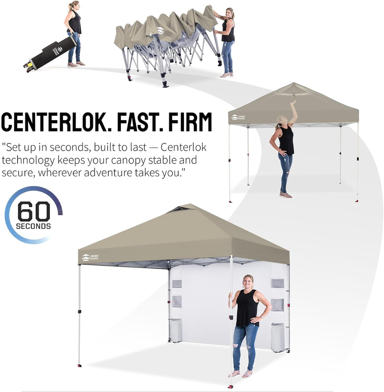 Crown Shades 10x10 Outdoor Pop Up Canopy Tent w/ Sidewall UV Shelter Beige5