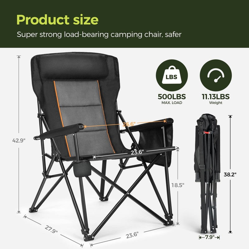 2-Pack Oversized Camping Chair Heavy Duty High Back Camping Chairs 500Lbs Capaci5