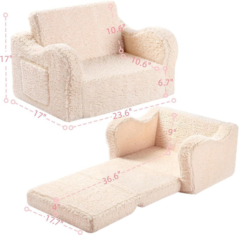 Kids 2 in 1 Flip Out Foam Sofa Couch w/ Soft Sherpa Cover, Cream2
