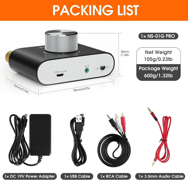 Mini Bluetooth 5.0 Stereo Hi Fi Amp 2×50W Aux/USB/Wireless PC Audio Black7