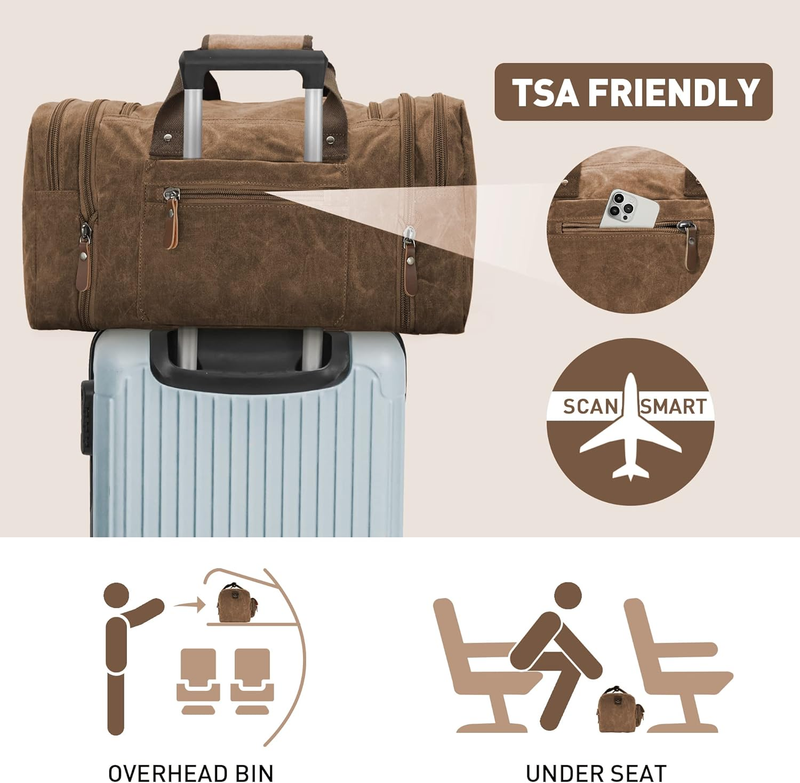 50L Canvas Leather Travel Duffle Bag Waterproof Weekender Overnight Bag6
