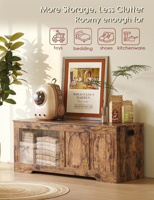 47.2'' Wooden Storage Chest Flip Top Entryway Shoe Bench Rustic Brown5