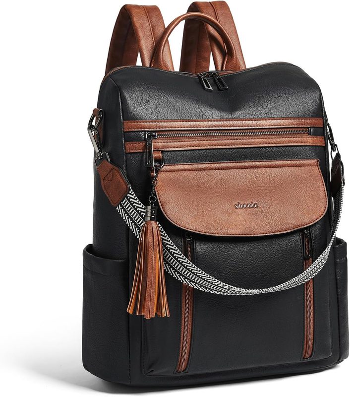 Women Laptop Backpack 15.6" Leather Travel Work Water Resistant Black Brown10